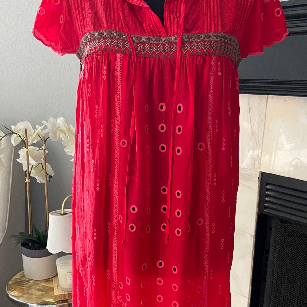 Johnny Was Red Embroidered Dress